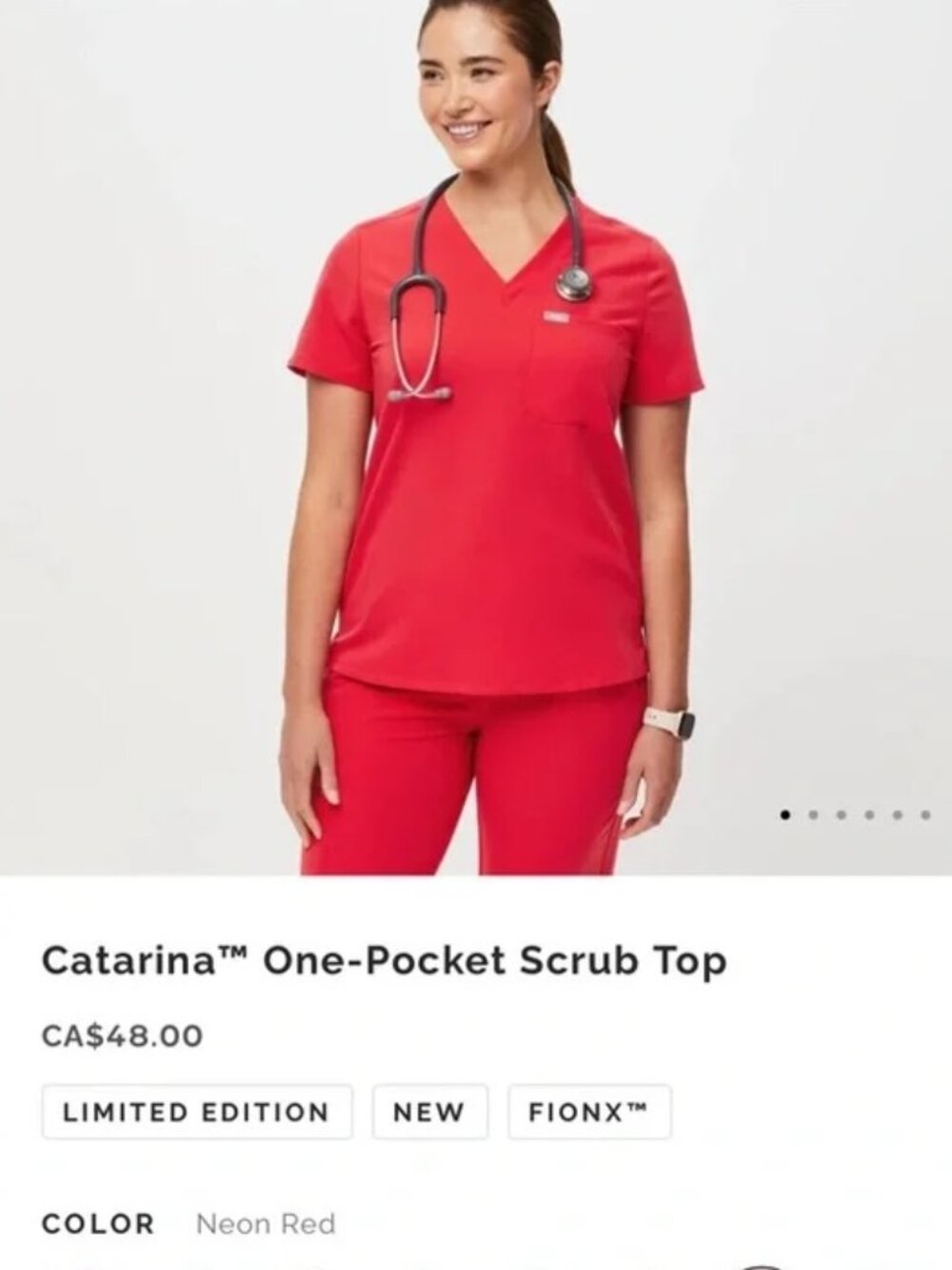 Catarina One-Pocket Scrub Top (Regular - Neon Red)